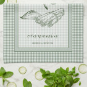 Kaneel Kruik Keukenhanddoek – Groene Gingham Rand (Gevouwen)