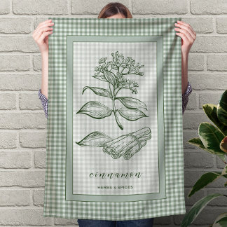 Kaneel Kruik Keukenhanddoek – Groene Gingham Rand