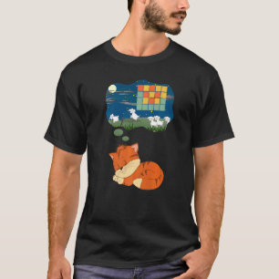 Kaneel Oranje Kat Schaapjes Tellen Dromend Retro  T-shirt