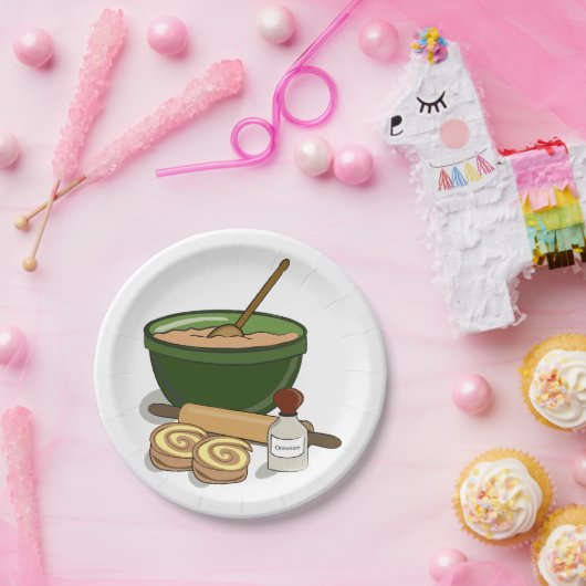 Kaneel Roll Baking Ingrediënten Gezellige Keuken Papieren Bordje (Feest)