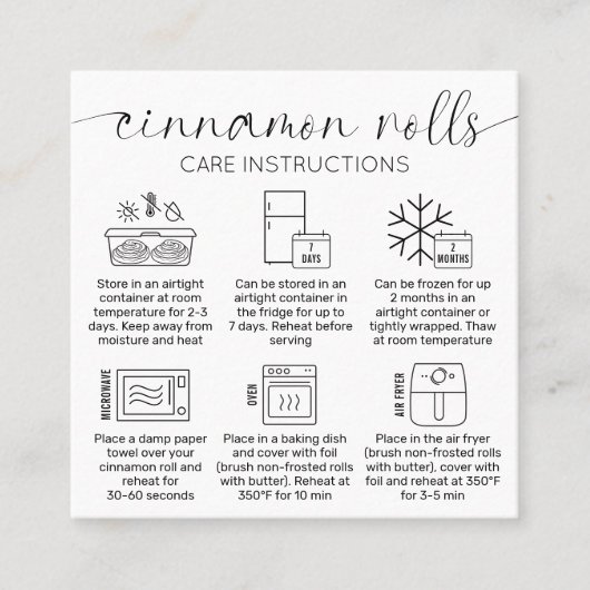 Kaneel Rolls Instructies Minimal Cake Bakery Vierkante Visitekaartje (Voorkant)