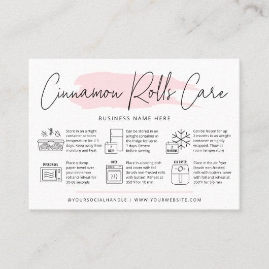 Kaneel Rolls Verzorgingsinstructies Waterverf Bakk Visitekaartje (Voorkant)