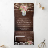 Kaneel Roos Bloemen Mason Jar Rustiek Hout Bruilof Drieluik Uitnodiging (Binnen)