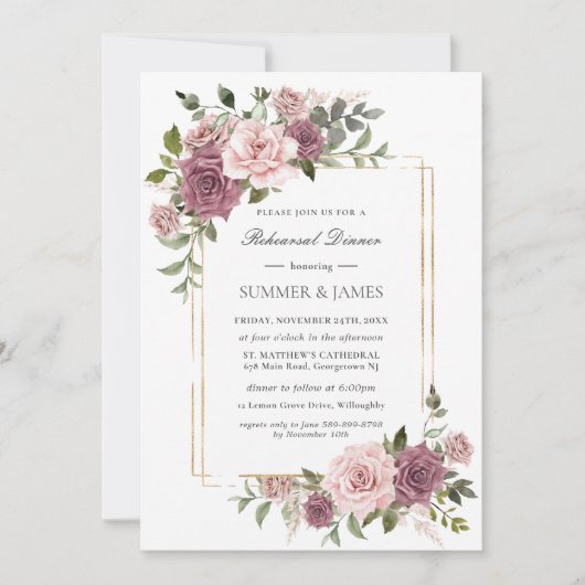 Kaneel Roos Blush Bloemen Boho Repetitie Diner Kaart (Voorkant)