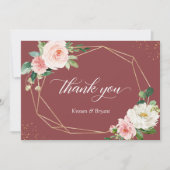 Kaneel Roos Blush Bloemen Goud Geometrisch Bruilof Bedankkaart (Voorkant)