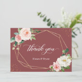 Kaneel Roos Blush Bloemen Goud Geometrisch Bruilof Bedankkaart (Staand voorkant)