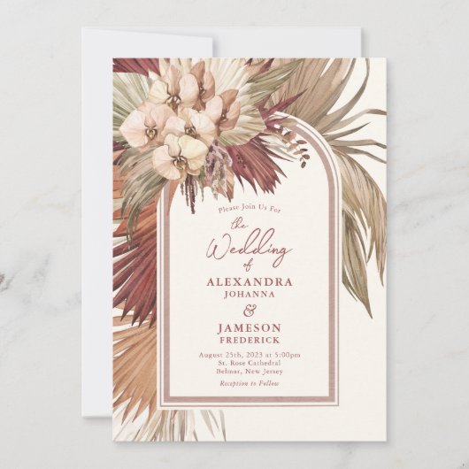 Kaneel Roos Boheemse Bloemen Bruiloft Uitnodiging (Voorkant)