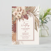 Kaneel Roos Boheemse Bloemen Bruiloft Uitnodiging (Staand voorkant)