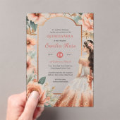 Kaneel Roos Goud Quinceañera Jurk Floral Quince Acryl Uitnodigingen (Insitu (Draagbaar))