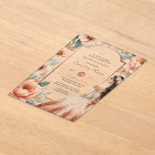 Kaneel Roos Goud Quinceañera Jurk Floral Quince Acryl Uitnodigingen (Laagn)