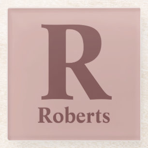 Kaneel Roos Initiaal/Voornaam/Familienaam Glazen Onderzetter