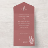 Kaneel Roos Wild Flowers Minimal Wedding All In One Uitnodiging (Binnen)