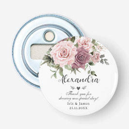 Kaneel Roze Blush Bloemige Trouwgunst Button Flesopener