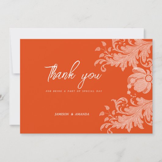 Kaneel sinaasappel wit bloemenkant Dank U Kaart (Voorkant)