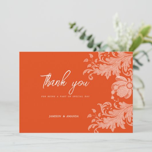 Kaneel sinaasappel wit bloemenkant Dank U Kaart (Staand voorkant)