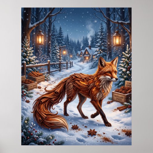 Kaneel Vos Winter Woud Poster (Voorkant)