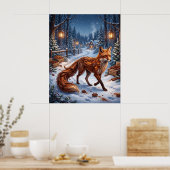 Kaneel Vos Winter Woud Poster (Keuken)