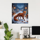 Kaneel Vos Winter Woud Poster (Thuiskantoor)