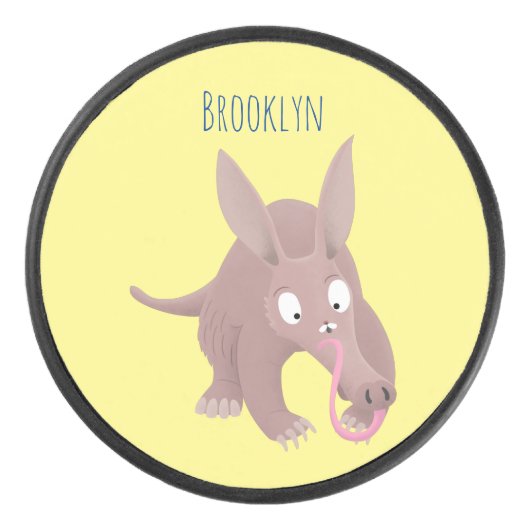 Kaneelaarvark cartoon hockey puck (Voorkant)
