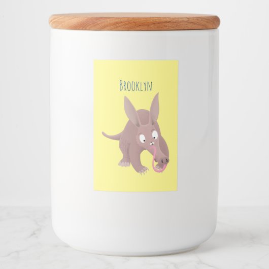 Kaneelaarvark cartoon voedselcontainer etiket (Voorkant)