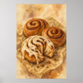 Kaneelbroodjes op perkament Aquarel Poster (Voorkant)