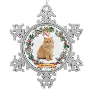 Kaneelkat Foto Persoonlijke Sneeuwvlok Kerstmis Tin Sneeuwvlok Ornament