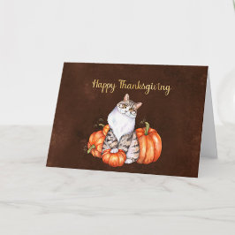 Kaneelpompoenen Kat van Thanksgiving Feestdagen Kaart