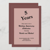 Kaneelroos 5e trouwdag uitnodiging (Voorkant / Achterkant)