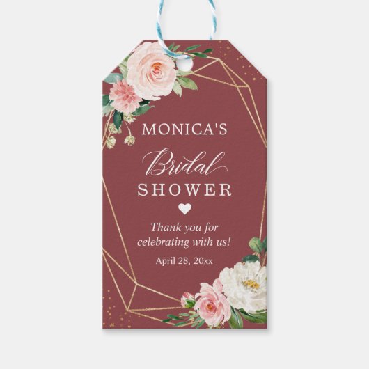 Kaneelroze blozende bloem bruidsdouche favoriet cadeaulabel (Voorkant)