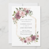 Kaneelroze Blush Bloemige Groene Boho Bruiloft Save The Date (Voorkant)