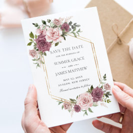 Kaneelroze Blush Bloemige Groene Boho Bruiloft Save The Date