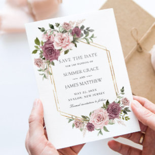 Kaneelroze Blush Bloemige Groene Boho Bruiloft Save The Date