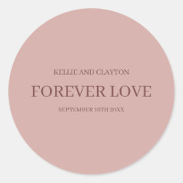 Kaneelroze Moderne Minimalistische Trouwdag Ronde Sticker