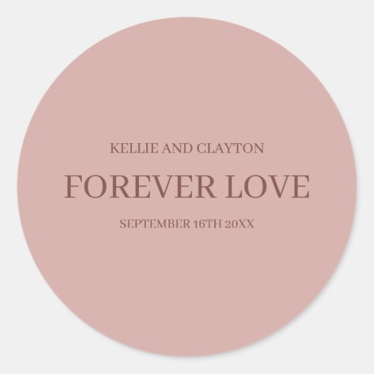 Kaneelroze Moderne Minimalistische Trouwdag Ronde Sticker (Voorkant)