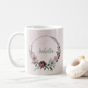 kaneelroze roze & witte bloemen groen koffiemok