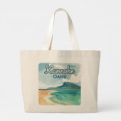 Kaneohe Sandbar Oahu Hawaii Retro Grote Tote Bag (Achterkant)