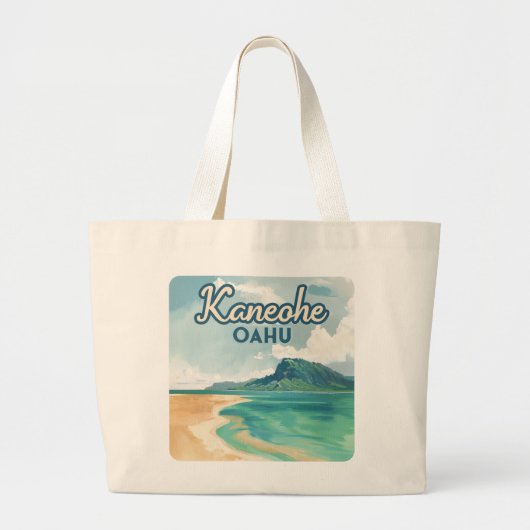 Kaneohe Sandbar Oahu Hawaii Retro Grote Tote Bag (Voorkant)