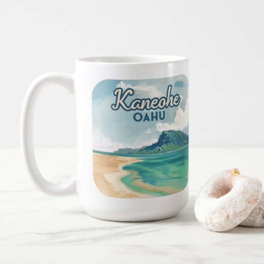 Kaneohe Sandbar Oahu Hawaii Retro Koffiemok (Met donut)