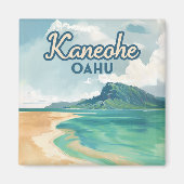 Kaneohe Sandbar Oahu Hawaii Retro Magneet (Voorkant)