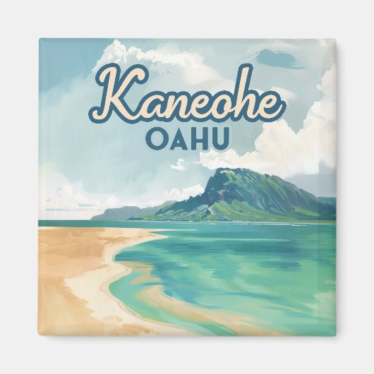 Kaneohe Sandbar Oahu Hawaii Retro Magneet (Voorkant)
