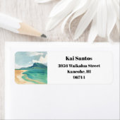 Kaneohe Sandbar Oahu Hawaii Retro Retro Adres Etiket (Insitu)