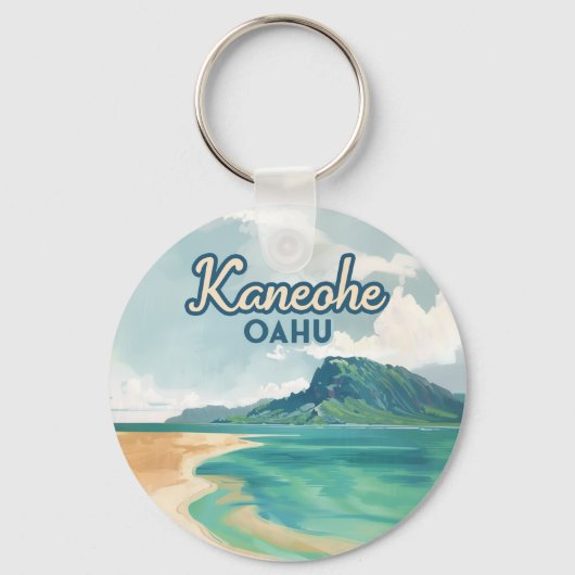 Kaneohe Sandbar Oahu Hawaii Retro Sleutelhanger (Voorkant)