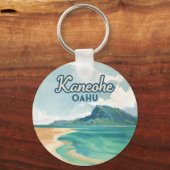 Kaneohe Sandbar Oahu Hawaii Retro Sleutelhanger (Achterkant)