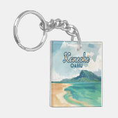Kaneohe Sandbar Oahu Hawaii Retro Sleutelhanger (Voorkant Links)