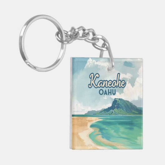 Kaneohe Sandbar Oahu Hawaii Retro Sleutelhanger (Voorkant Links)