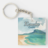 Kaneohe Sandbar Oahu Hawaii Retro Sleutelhanger (Voorkant)