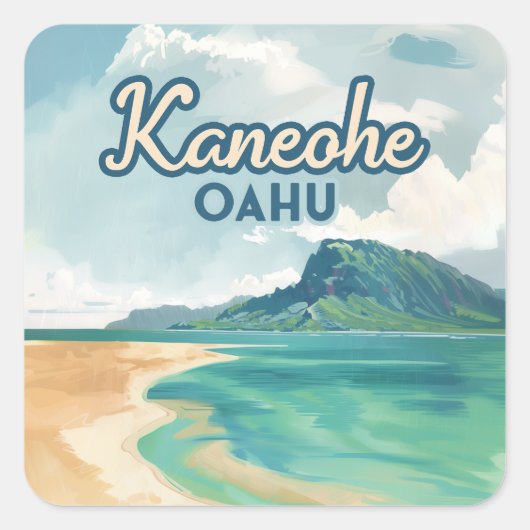 Kaneohe Sandbar Oahu Hawaii Retro Vierkante Sticker (Voorkant)