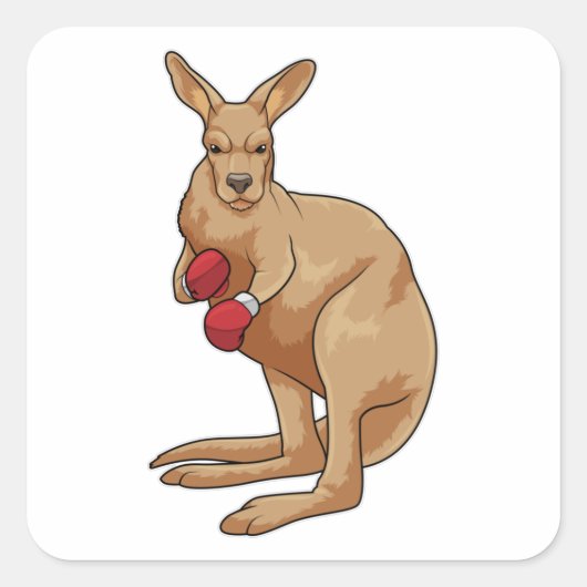 Kangaroo als Boxer met Boxing-handschoenen Vierkante Sticker (Voorkant)