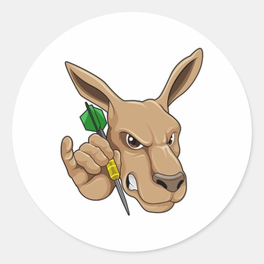 Kangaroo als Dart-speler met Dart Ronde Sticker (Voorkant)