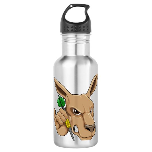 Kangaroo als Dart-speler met Dart Waterfles (Voorkant)